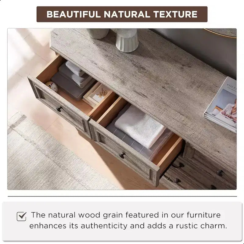 54 7-Drawer Dresser for Bedroom, Vintage Rustic Wide Chest of Drawers for Living Room & Hallway