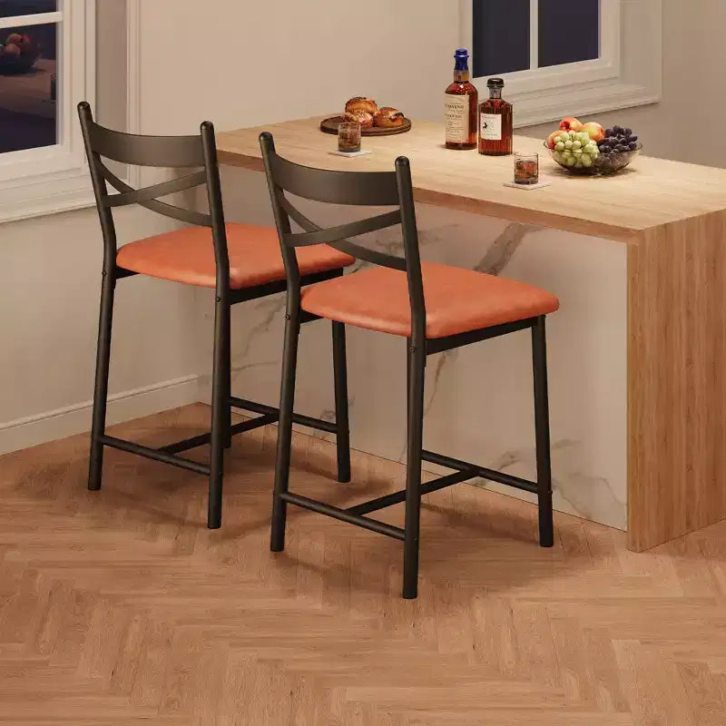 Bar Stools Set of 4, PU Upholstered Bar Chairs, Kitchen Island Chairs with X-Shaped Backrest and Metal Footrest, Black Counter Height Chairs