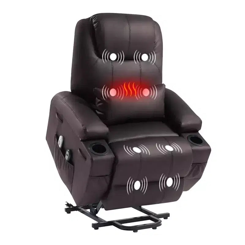 Bestier 34.6 Electric Power Lift Asist Recliner Chair with Massage and Heat, Fax Leather Reclining Chair with Side Pockets & Cup Holders