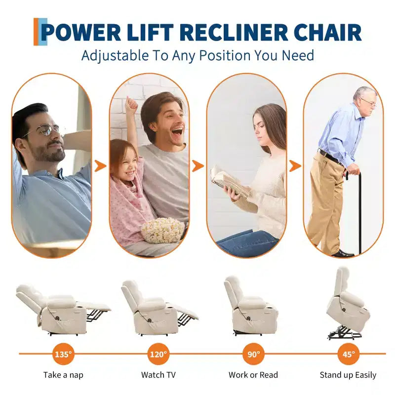 Lift Recliner Chair with Massage & Heat, Oversized Power Recliners, Home Theater Seat with 2 Cup Holders Side, Glider Reclining Single Sofa Chair