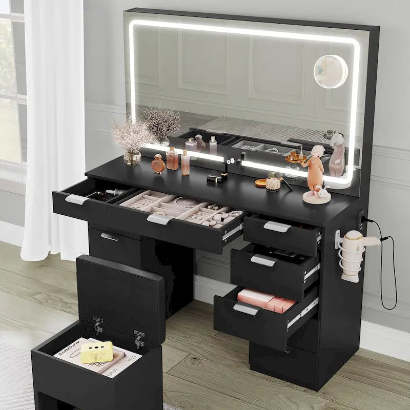 Moasis 46 Vanity With Built-in Socket With Illuminated Mirror and Hair Dryer Rack - 55.8  H X 46  W X 11.7  D