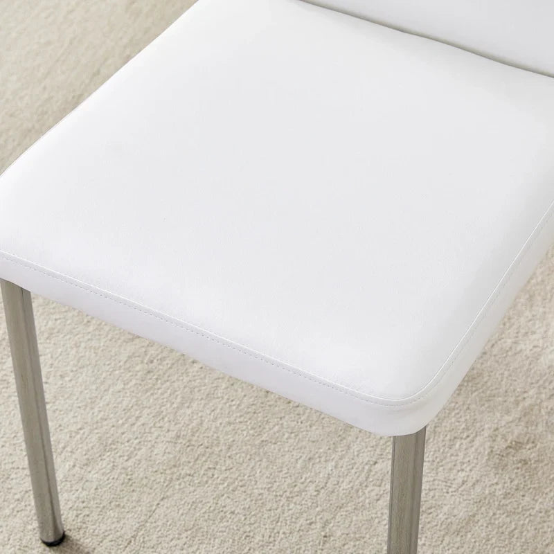 Ensemble de 6 chaises de salle à manger de luxe simples en PU haute résilience avec pieds en métal argenté, chaises d'appoint sans accoudoirs pour cuisine