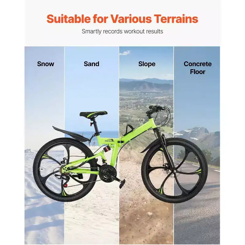 26 Folding Mountain Bike with Full Suspension, 21-Speed Drivetrain, Disc Brakes & High Carbon Steel Frame for Adult Men & Women