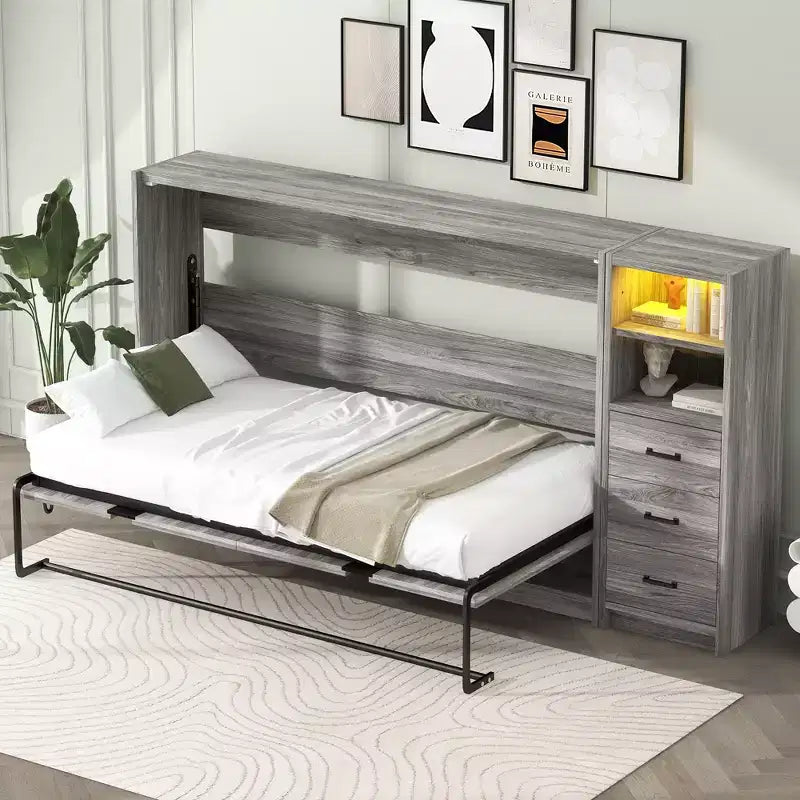 GDFStudio Bennett Metal and Wood Murphy Bed, Folded into a Cabinet