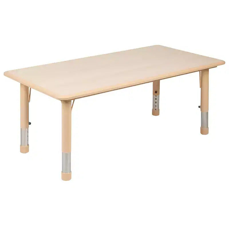 Emma and Oliver 23.625W x 47.25L Rectangular Plastic Height Adjustable Activity Table Set with 6 Chairs