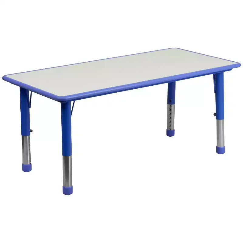 Emma and Oliver 23.625W x 47.25L Rectangular Plastic Height Adjustable Activity Table Set with 6 Chairs