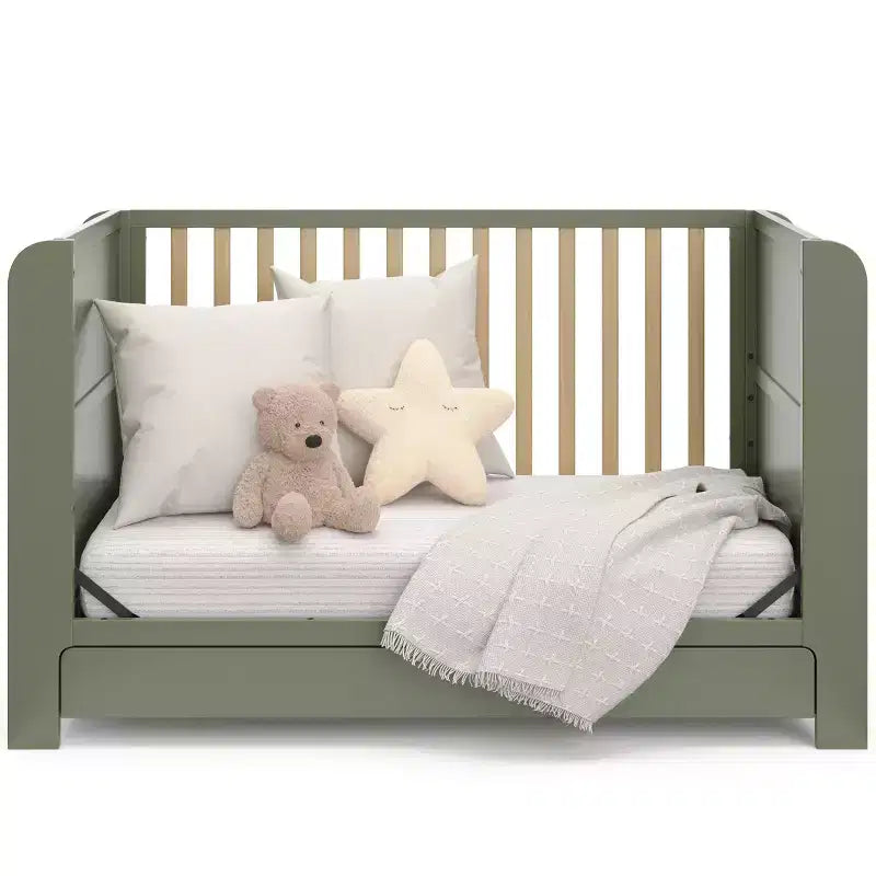 4-in-1 Convertible Crib with Drawer & Detachable Bookshelves, Adjustable Mattress Base