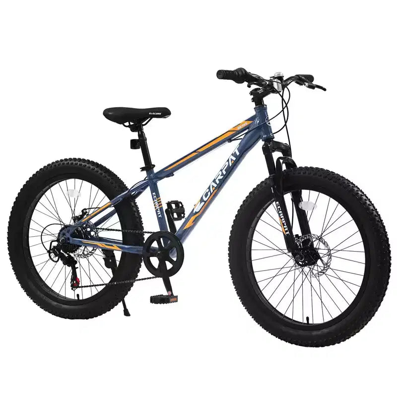 Okak 24IN Fat Tire Bike with Front Suspension, 7-Speed Mountain Bike with Disc Brake and High-Carbon Steel Frame, Trail Bike for Commuting
