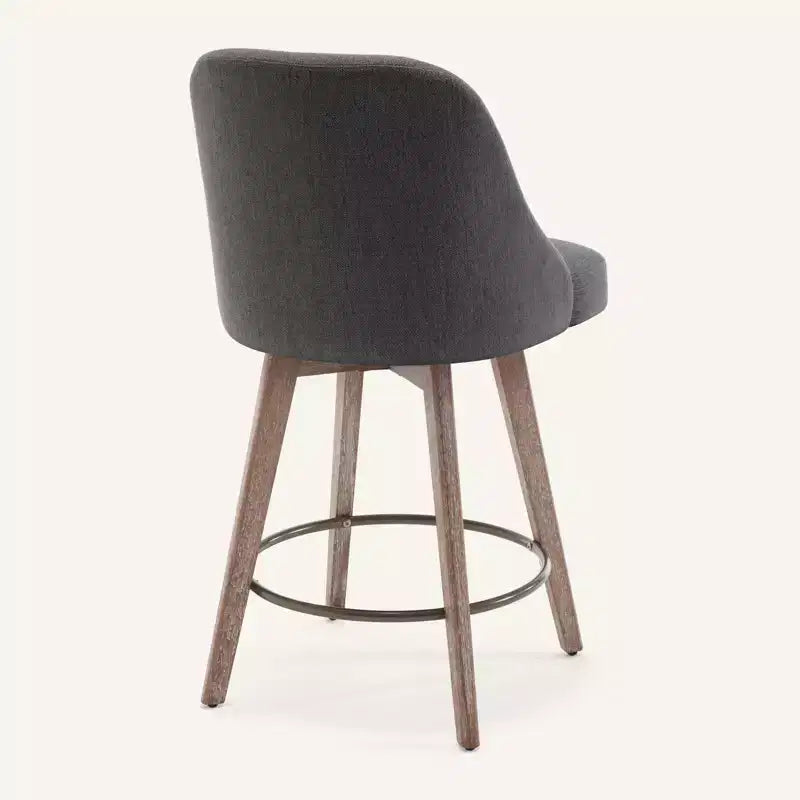 Lot de 4 tabourets de bar pivotants à hauteur de comptoir Bekrvio 26 po avec dossiers et pieds en bois, tabourets de bar rembourrés en tissu lin/similicuir pour îlot de cuisine