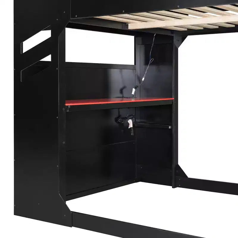 Loft Bed with Height-Adjustable Desk, RGB Lights and Storage, Full Size Space-Saving Bed for Teens & Adults