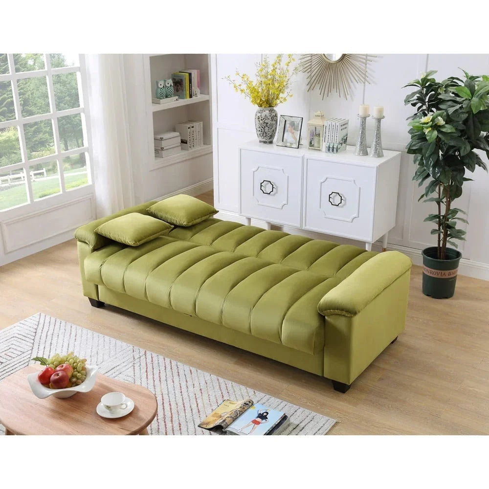 Canapé convertible de salon en tissu matelassé avec dossier cannelé