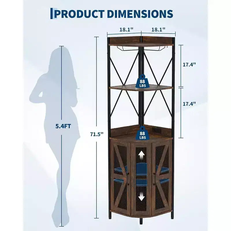 Garvee 5-Tier Corner Bar Cabinet, 71.5 Tall Liquor Cabinet with LED Lights for Home