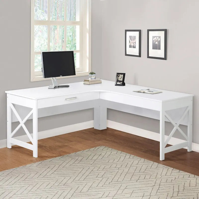 Alaska Modern Farmhouse L-Shaped Desk with Drawer