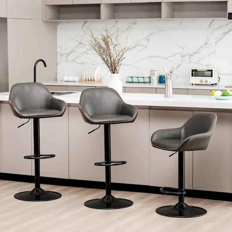 Glitzhome Lot de 3 tabourets de bar pivotants réglables de style moderne du milieu du siècle - Lot de 3