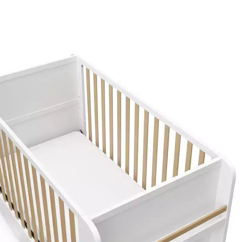 4-in-1 Convertible Crib with Drawer & Detachable Bookshelves, Adjustable Mattress Base