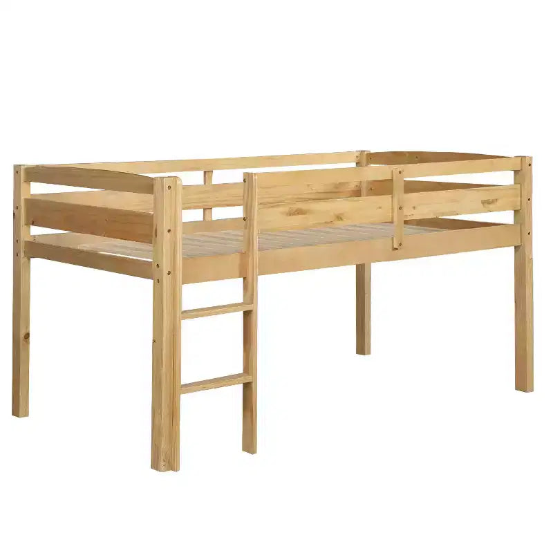 Luxystar Twin Size Solid Wood Loft Bed with Ladder and Fence for Kids Room