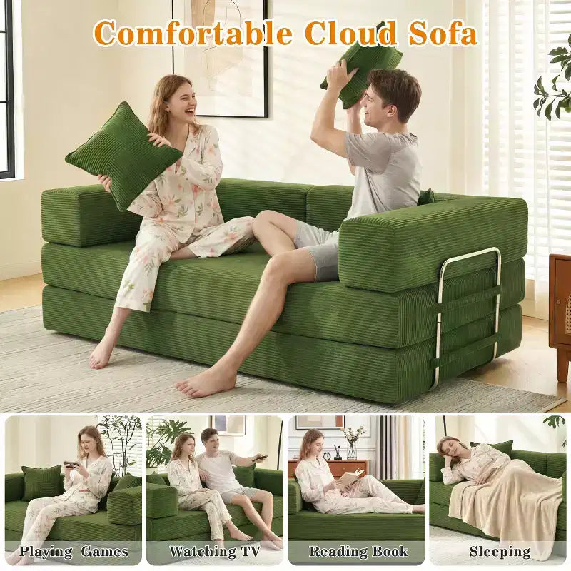 Dyonery 78Folding Sofa Bed Convertable Corduroy Couch King Size Floor Sleeper 4-in-1 DIY Combination Modular Sofa Fold Out Comfy sofa.