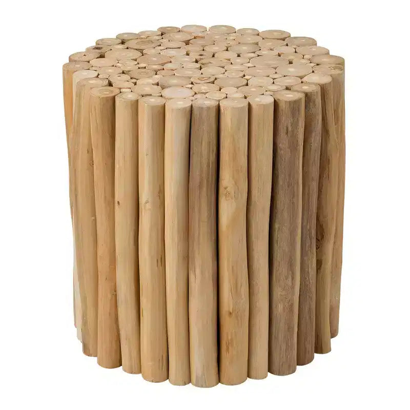 East at Main Prelude Round Accent Table Tan: Teak Construction, No Assembly, Indoor/Outdoor Use
