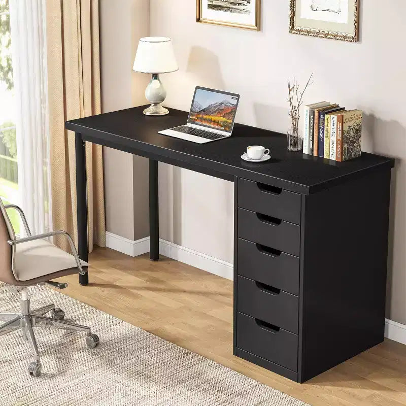 Lantine Computer Desk with 5 Drawers, 47 inches Modern Simple Home Office Desk Study Writing Table for Small Spaces