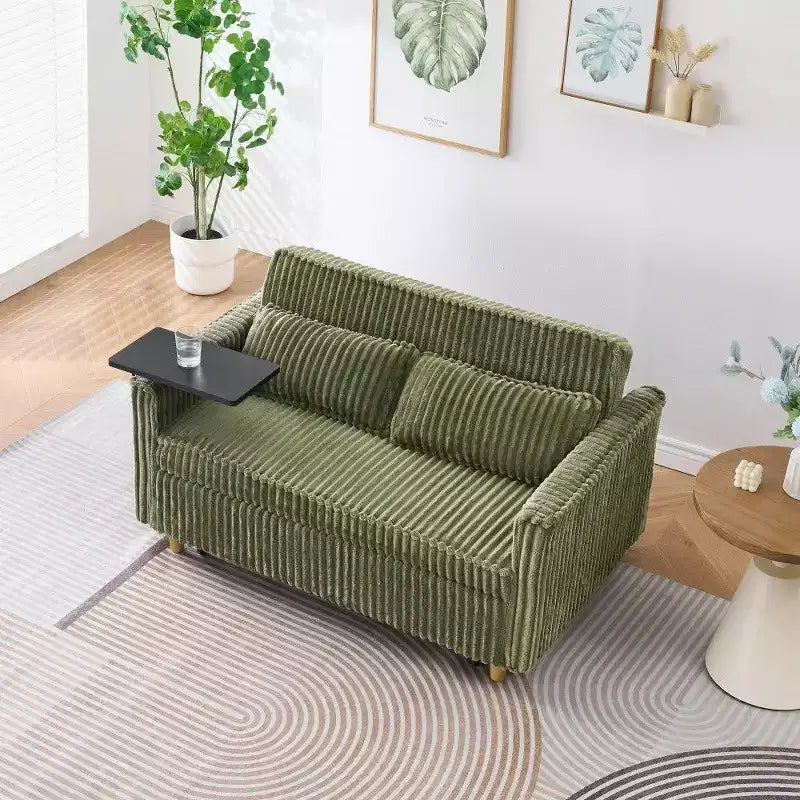 TUYOHW Space-Saving Convertible Sofa,Corduroy Sofa Bed with Movable Tabletop & USB Port,Multi-Functional Loveseat for Living Room