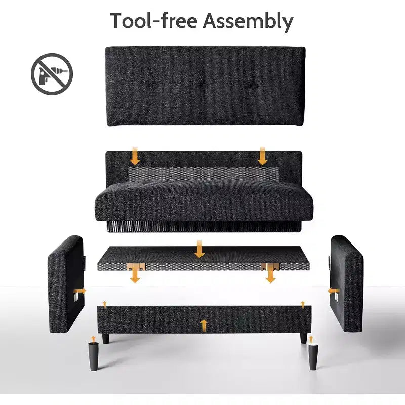 Dyonery 50 Loveseat Sofa, 2-Seater Love Seat for Office & Small Spaces, 24 Deep Seat, FSC Solid Wood Frame, Tool-Free Assembly