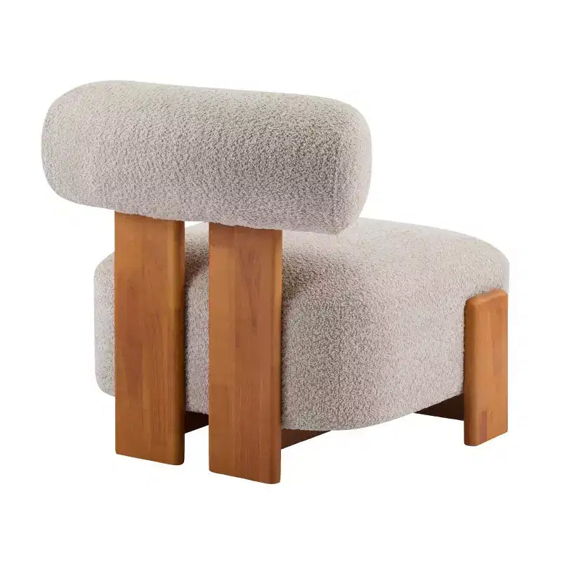 Modern Boucle Accent Chair with Rolled Backrest, Solid Wood Frame, Upholstered Accent Seating for Living Room, Bedroom, or Office