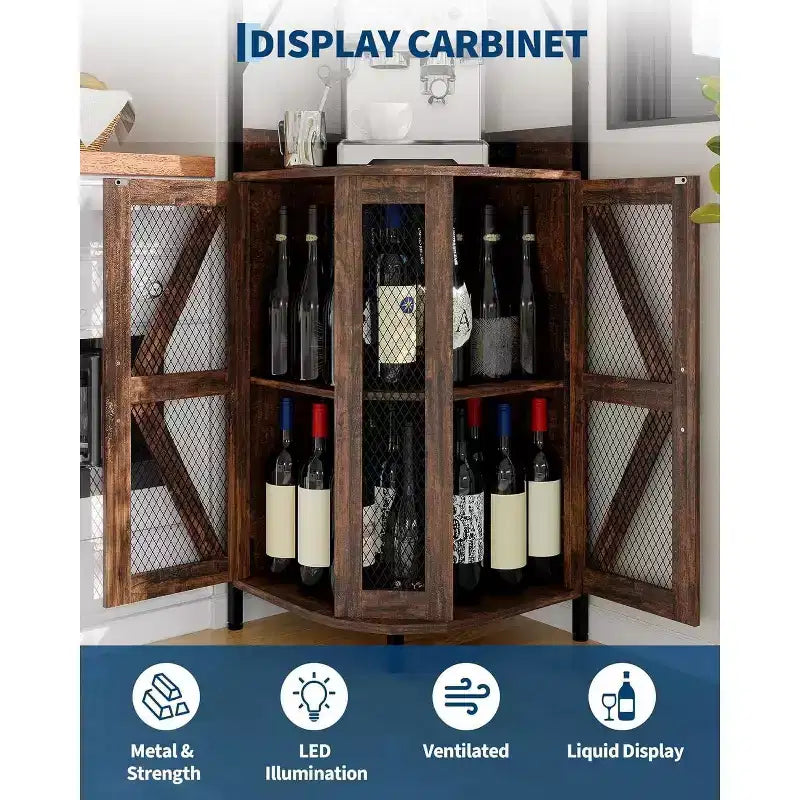 Garvee 5-Tier Corner Bar Cabinet, 71.5 Tall Liquor Cabinet with LED Lights for Home