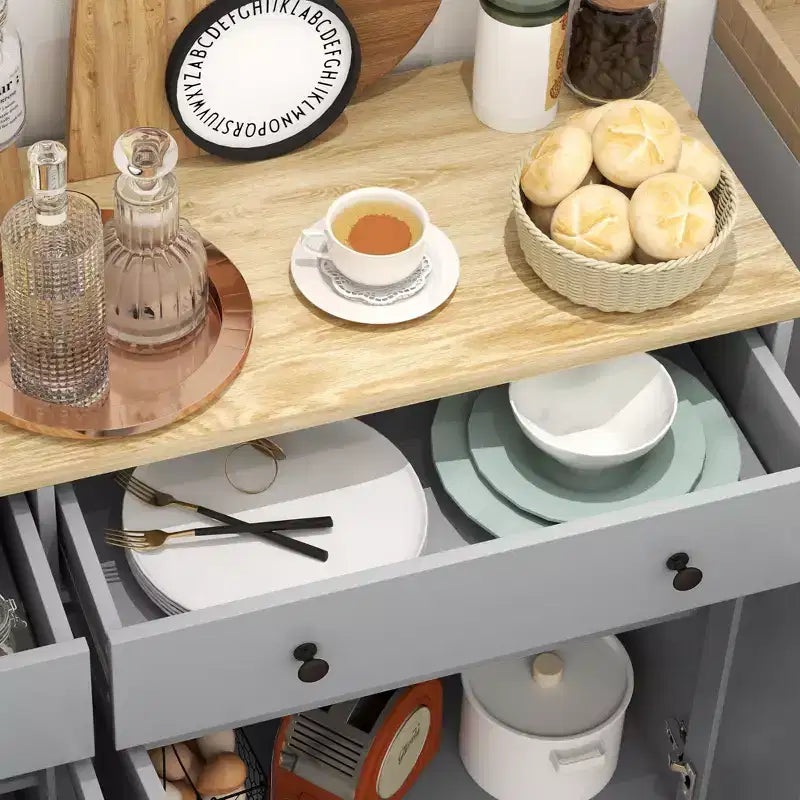 HOMCOM Sideboard Buffet Cabinet with Storage, Modern Kitchen Cabinet with 4 Doors, 2 Drawers and 2 Adjustable Shelves, Coffee Bar Cabinet