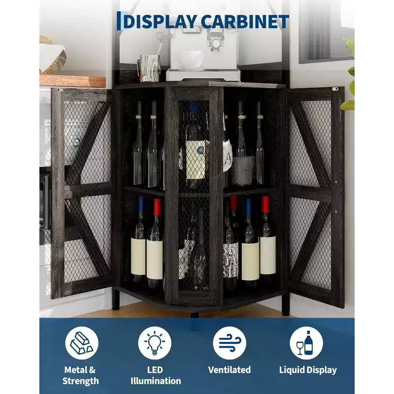 Garvee 5-Tier Corner Bar Cabinet, 71.5 Tall Liquor Cabinet with LED Lights for Home