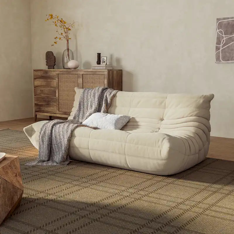 3 Seat Suede Fabric Lounge Floor Couch Lazy Sofa for Living Room