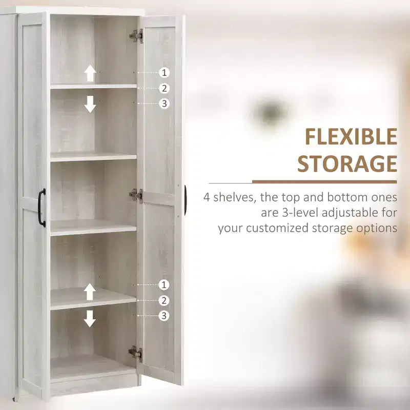 63 2-Door Kitchen Pantry, Freestanding Storage Cabinet with 5-tier Shelving and 2 Adjustable Shelves for Dining Room