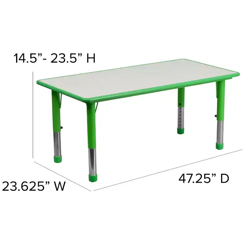Emma and Oliver 23.625W x 47.25L Rectangular Plastic Height Adjustable Activity Table Set with 6 Chairs