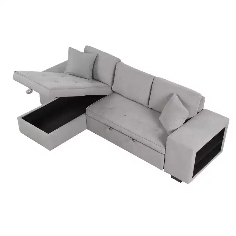 104.5 Reversible L-Shape Sleeper Sectional with Storage Chaise & 2 Stools - Convertible 3-Seat Sofa Bed for Living Room