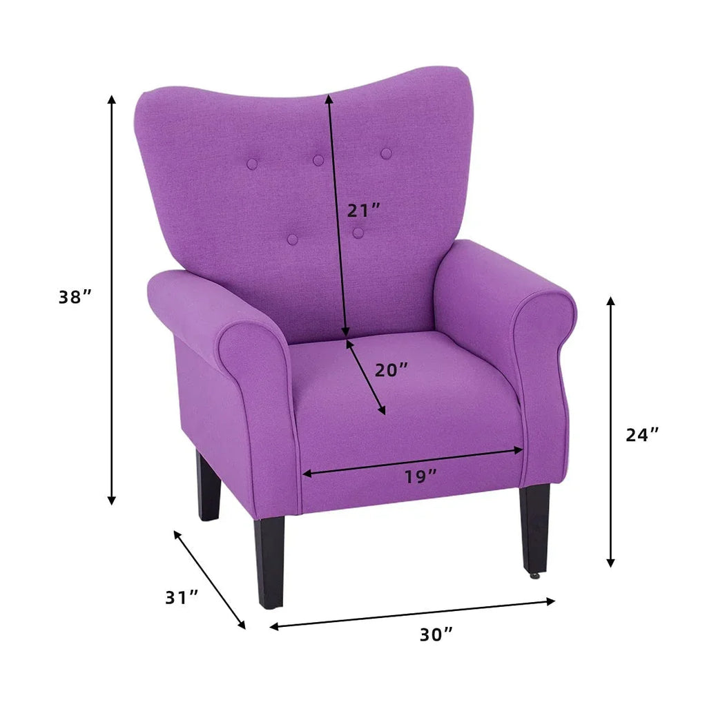 Erommy Modern Accent Chair, High Back Armchair, Upholstered Fabric Button Single Sofa with Wooden Legs for Living Room