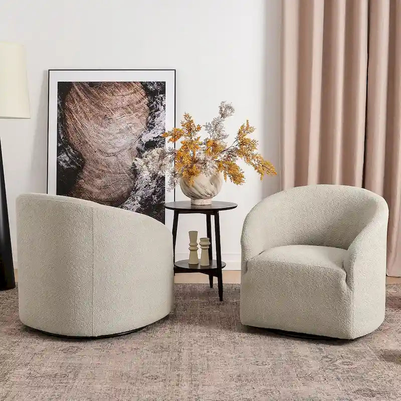 Fauteuil tonneau pivotant tapissé en tissu bouclé KINWELL 32 W (ensemble de 2)