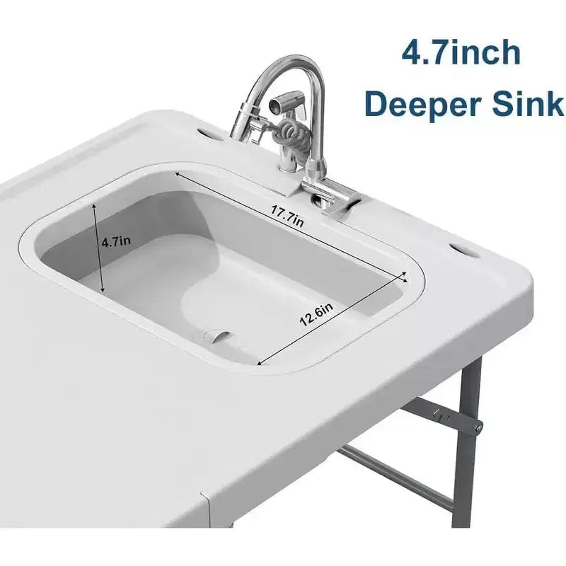 Folding Fish Cleaning Table with Foldable Sink, Portable Camping Table & Fish Cleaning Station, Camping Sink with Faucet Drainage Hose & Sprayer