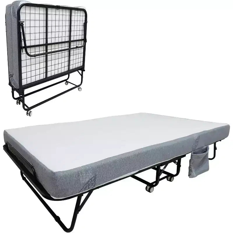 Lit pliant avec matelas pour adultes, lits d'appoint portables, lit pliant avec cadre en métal, matelas en mousse à mémoire de forme 5 et poche de rangement latérale