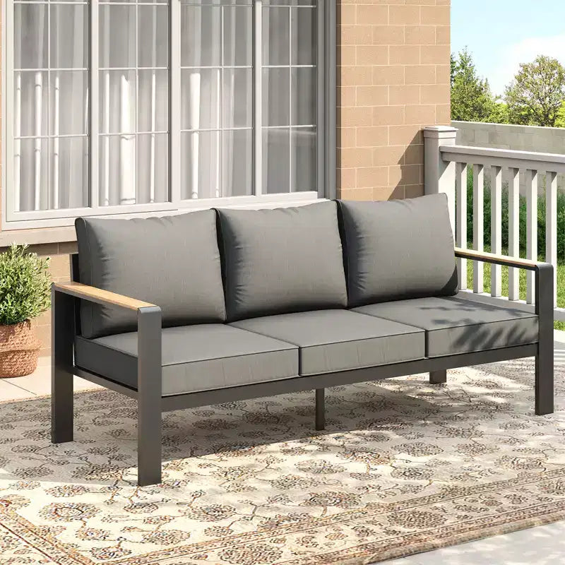 Aluminum Patio Furniture Set, Outdoor Sectional Sofa with 5 Thick Cushions, 4 Armrests & Coffee Table for Garden, Deck, Backyard
