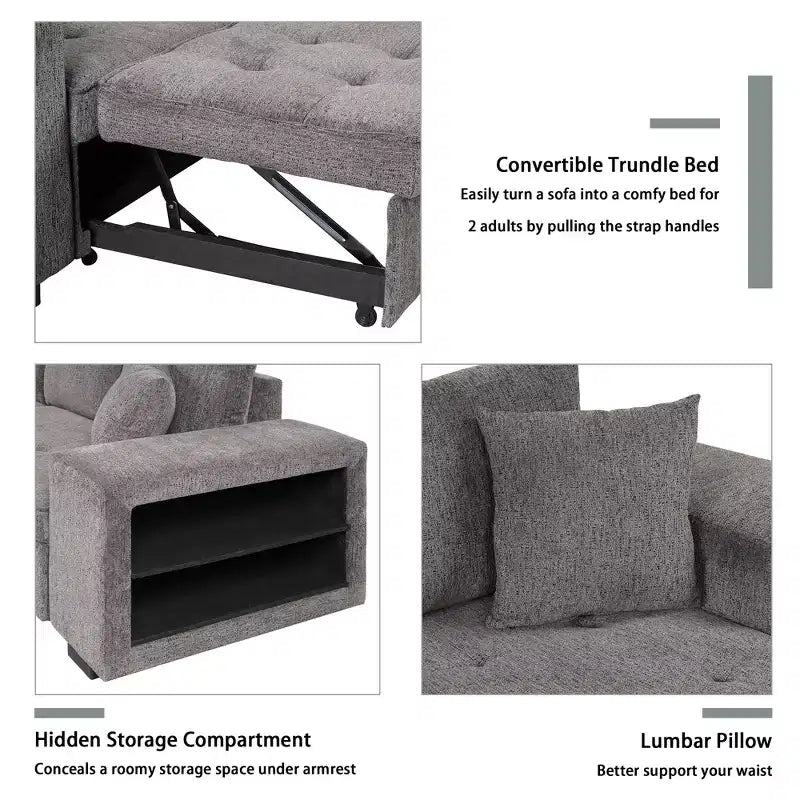 104.5 Reversible L-Shape Sleeper Sectional with Storage Chaise & 2 Stools - Convertible 3-Seat Sofa Bed for Living Room