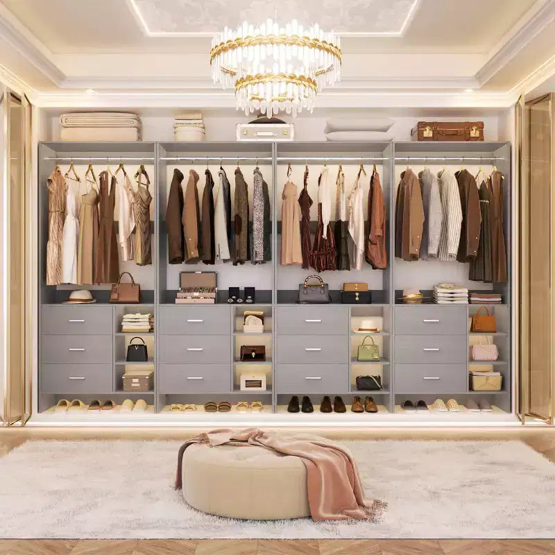 Besiost Set of 4 Closet Organizer with Wooden Drawers and Hanging Rods