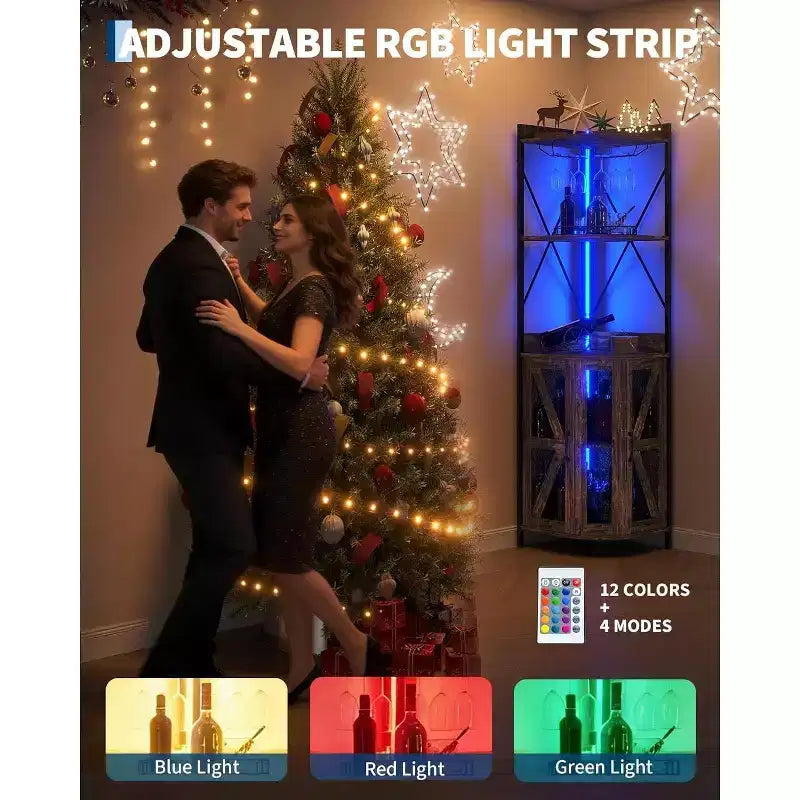 Garvee 5-Tier Corner Bar Cabinet, 71.5 Tall Liquor Cabinet with LED Lights for Home