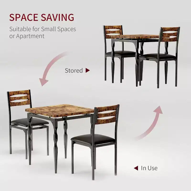 3-Piece Dining Set for Small Spaces, Table & 2 Chairs with Spiral Legs, Compact Kitchen Table Set for Apartments