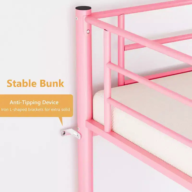 Karl Home Twin Over Twin Steel Bunk Bed Frame Ladder Bedroom Dorm Room for Kids Adult Children