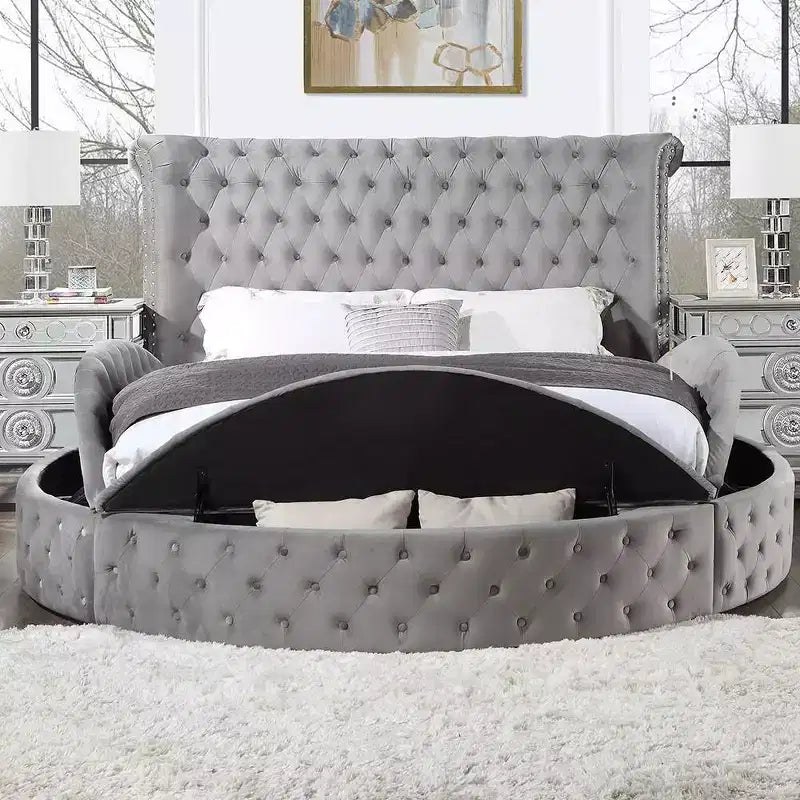 109 Queen Bed Gaiva Bed Gray Velvet - Acme Furniture: Elegant Nailhead, Button-Tufted Design, Wood Composite Frame
