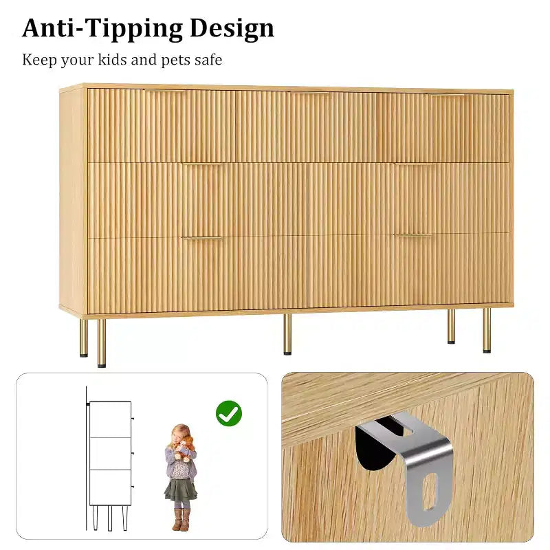 7-Drawer Fluted Dresser, Modern Wood Storage Cabinet, Bedroom Furniture for Living Room Hallway