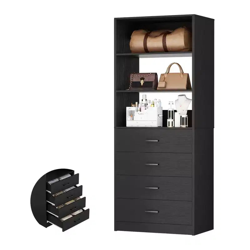 Closet Organizer System with Wood Drawers and Shelves