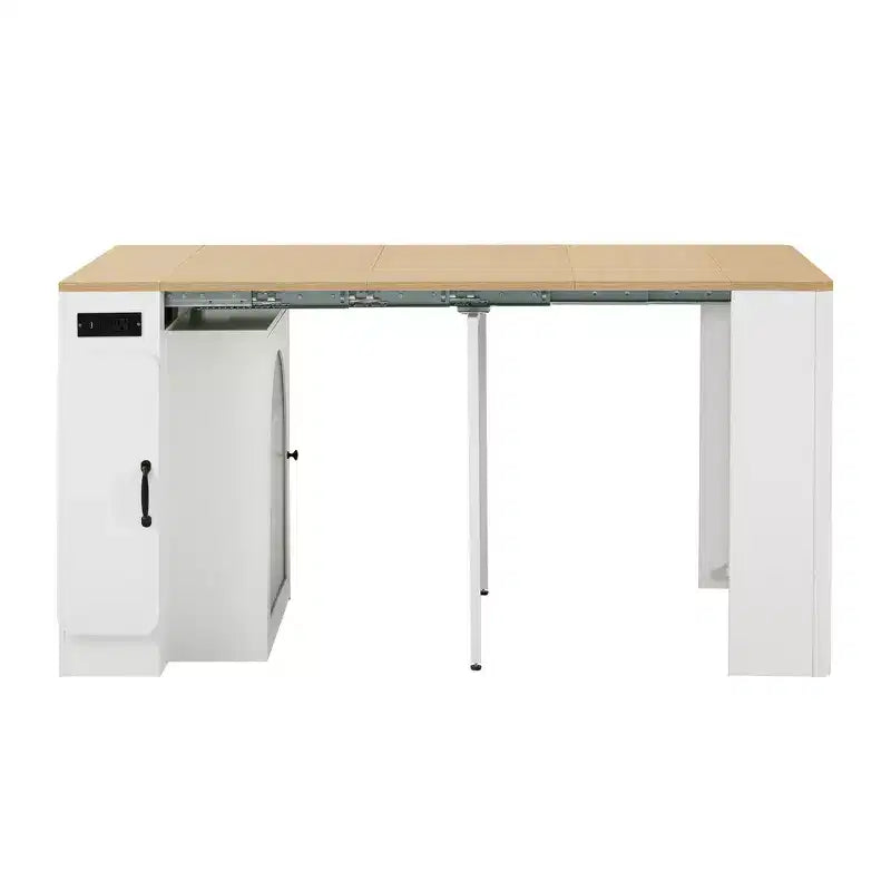 Whisen Extendable Dining Table, Mobile Rolling Island Table with 3 Removable Middle Leaves, Storage Cabinet