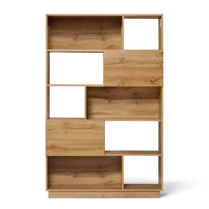 LuxenHome 68 Tall Bookcase with 8-Shelf and 2-Cabinet, 5-Tier Cube Unit Bookcase with Doors, Display Bookshelf with Storage for Living Room Brown