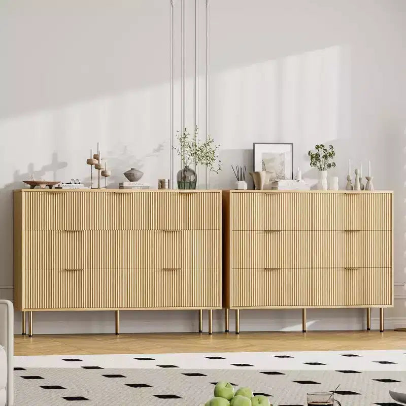 7-Drawer Fluted Dresser, Modern Wood Storage Cabinet, Bedroom Furniture for Living Room Hallway