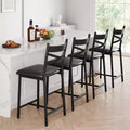 Bar Stools Set of 4, PU Upholstered Bar Chairs, Kitchen Island Chairs with X-Shaped Backrest and Metal Footrest, Black Counter Height Chairs
